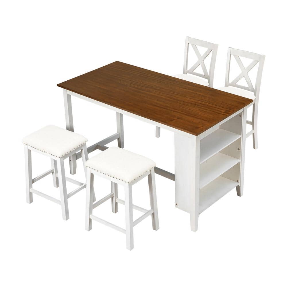 5-Piece Farmhouse White Wood Top Bar Table Set Seats 4