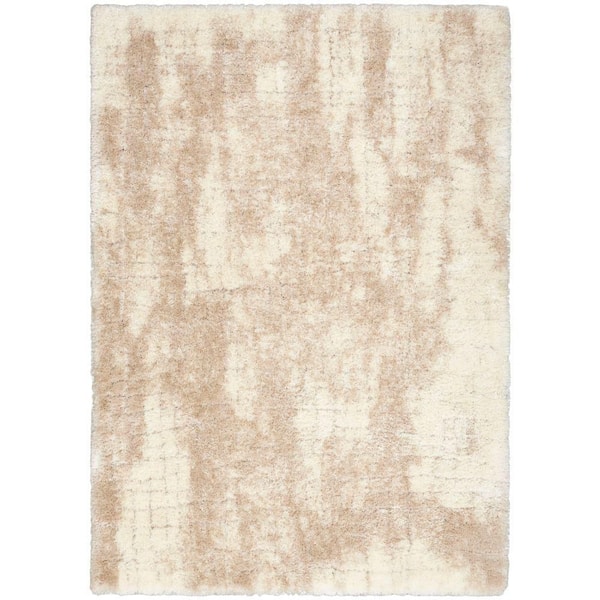 Lux urious Shag Ivory Beige 5 ft. x 7 ft. Abstract Contemporary Area Rug