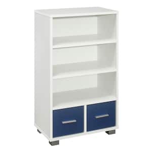 SignatureHome Height 33 in. Tall White/Blue Finish Wood 3-Shelf Standard Children's Bookcase . (19Lx12Wx33H)