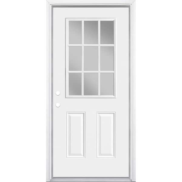 Masonite 36 in. x 80 in. Premium 9 Lite Primed White Right-Hand Inswing Steel Prehung Front Exterior Door with Brickmold
