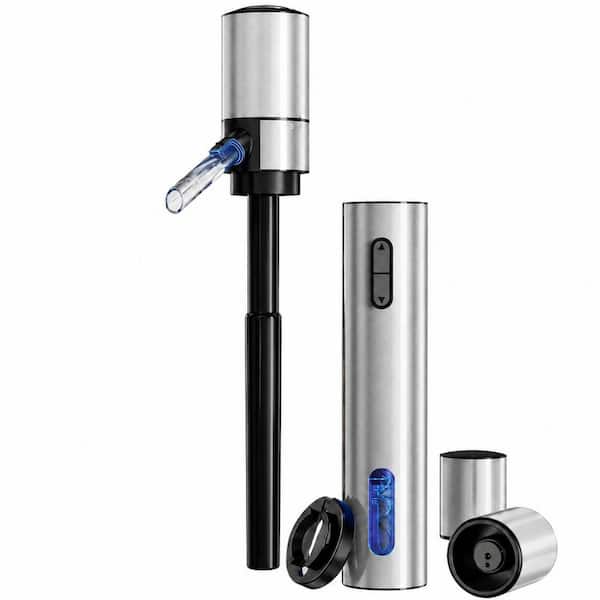 Electric Wine Opener Gift Set with Aerator, Vacuum Stoppers and Foil Cutter, Stainless Steel, Silver
