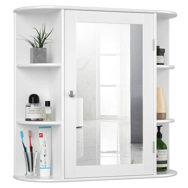 Bnuina 24.75 in. W x 7.5 in. D x 30.25 in. H Bathroom Storage Wall Cabinet  in White with Mirror and 3 Storage Basket XZY-9067 - The Home Depot