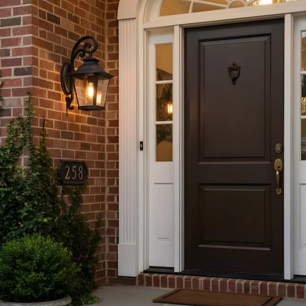 RCCFBHM Light Pro 21 in. Black Outdoor Hardwired Wall Lantern Scone with Decorative Scroll Design No Bulbs Included