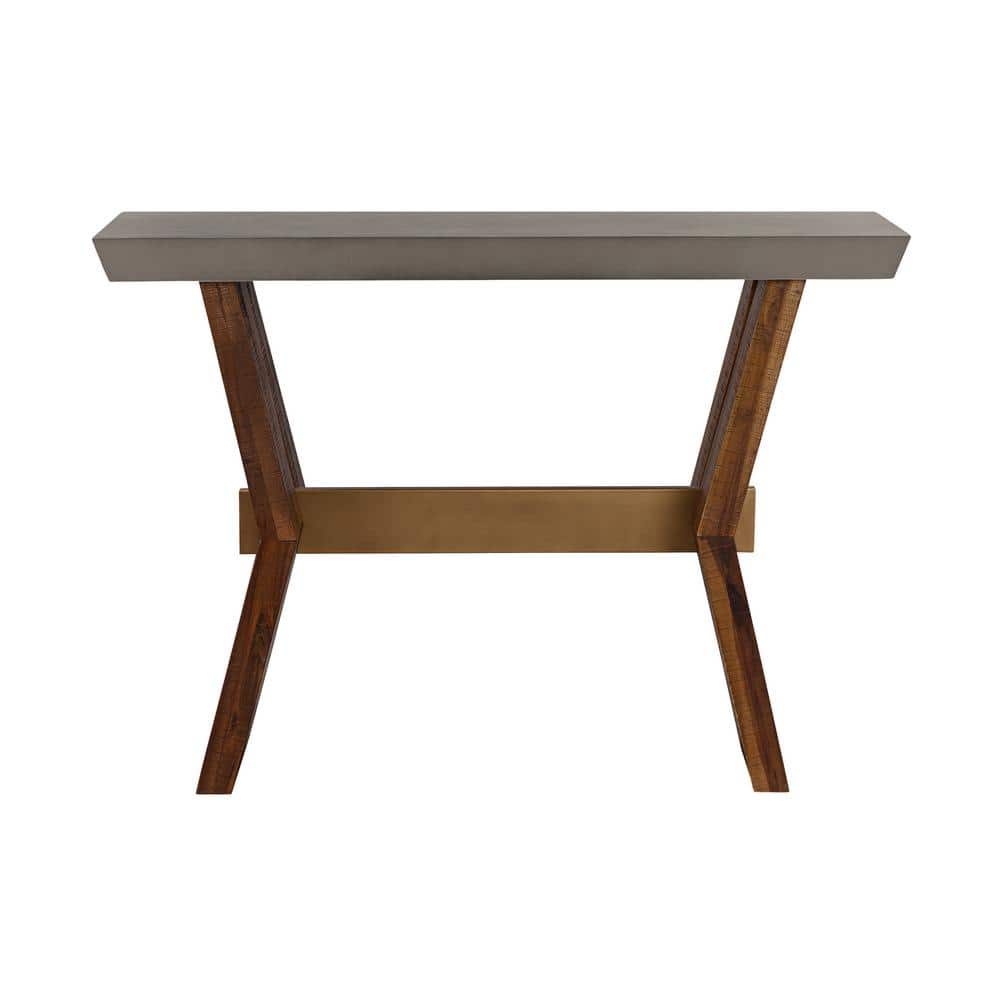 Picadilly Acacia Wood & Concrete Console Table with Brass Accents