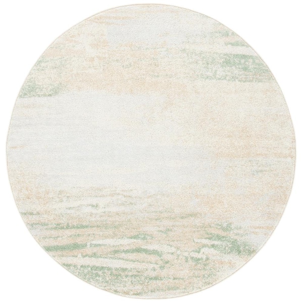 Adirondack 6 ft. x 6 ft. Ivory/Gold Solid Color Distressed Round Area Rug