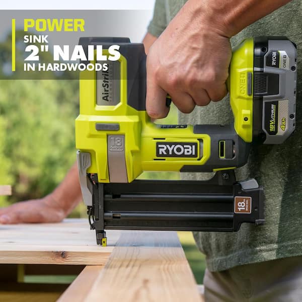 RYOBI ONE+ 18V 18-Gauge Cordless AirStrike Brad Nailer with Compact Fixed Base Router (Tools Only)
