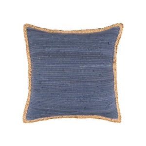 Solitaire Navy Blue Woven Jute Border Cozy Poly-fill 20 in. x 20 in. Throw Pillow
