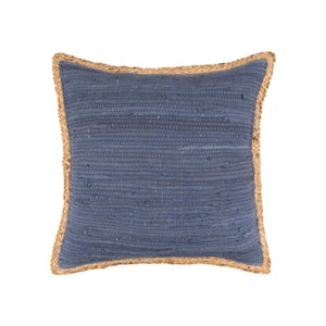 Solitaire Navy Blue Woven Jute Border Cozy Poly-fill 20 in. x 20 in. Indoor Throw Pillow