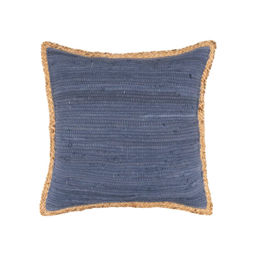 Solitaire Navy Blue Woven Jute Border Cozy Poly-fill 20 in. x 20 in. Indoor