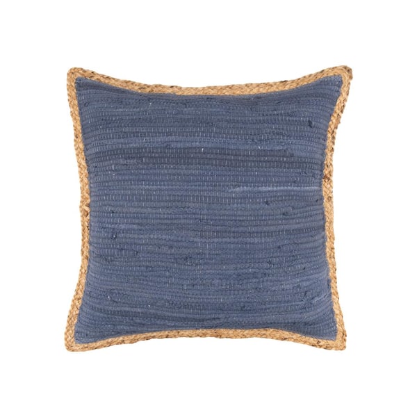 Unbranded Solitaire Navy Blue Woven Jute Border Cozy Poly-fill 20 in. x 20 in. Indoor Throw Pillow