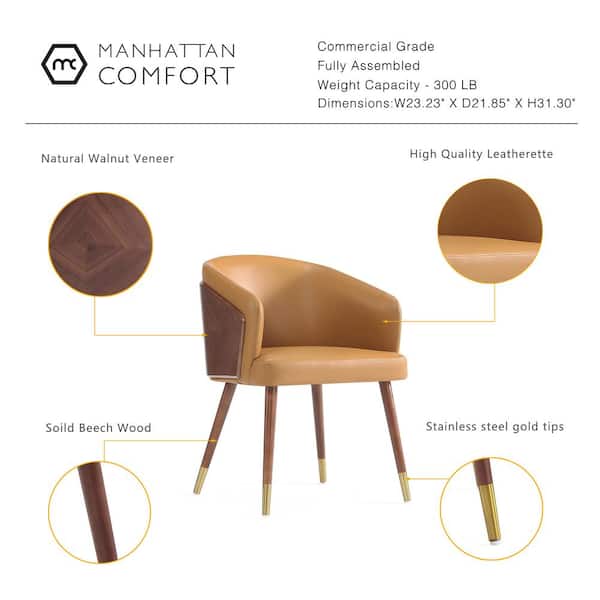 Manhattan Comfort Modern Reeva Dining Chair Upholstered in Leatherette with Beech Wood Back and Solid Wood Legs in Walnut and Camal- Set of 2 Manhattan Comfort Modern Reeva Dining Chair Upholstered in Leatherette with Beech Wood Back and Solid Wood Legs in Walnut and Camal- Set of 2