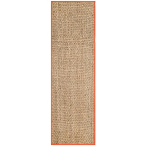 SAFAVIEH Natural Fiber Natural/Rust 3 ft. x 12 ft. Border Woven Runner Rug