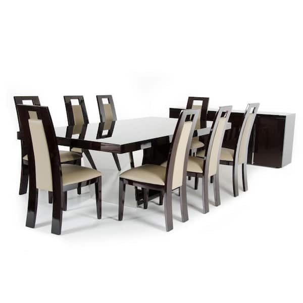HomeRoots Danielle Walnut Glass 94 in. Pedestal Dining Table (Seats 8)