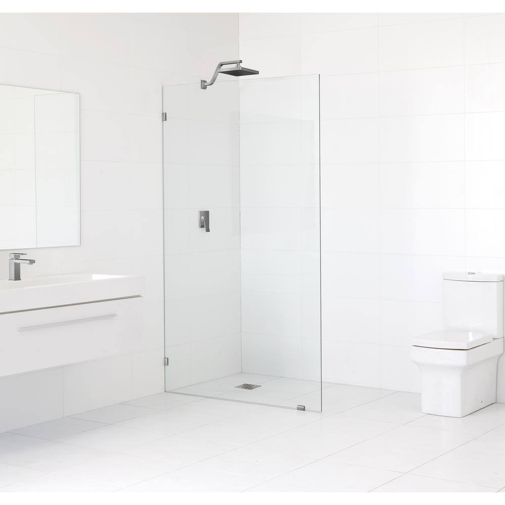 Glass Warehouse 35 in. x 78 in. Frameless Fixed Shower Door in Brushed
