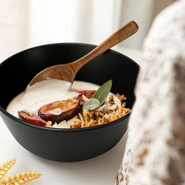 12-Piece Black 22 fl. oz. Wheat Straw Bowls Sets, Unbreakable Reusable Fruit Salad Soup Bowls, Dishwasher Safe