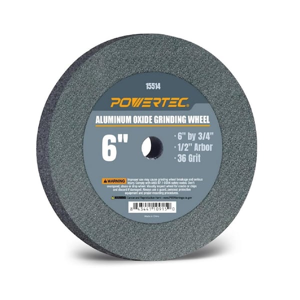 6 in. x 3/4 in. x 1/2 in. Arbor, 36-Grit Aluminum Oxide Grinding Wheel for Bench Grinder