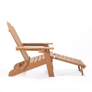 Folding Composite Poly Lumber Adirondack Chair with Pullout Ottoman with Cup Holder