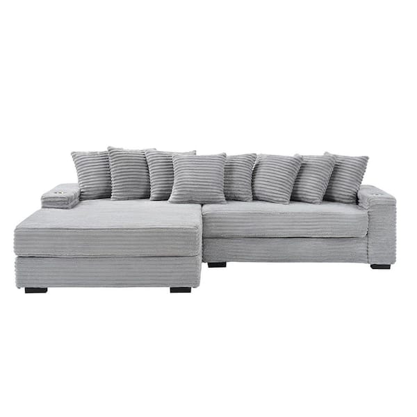 94.5 in. Square Arm 2-Piece L Shaped Linen Modern Sectional Sofa in Dark Gray