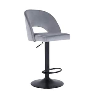 44.89 in. H Grey High Metal Frame Adjustable Cushioned Bar Stool with Cutout Fabric back