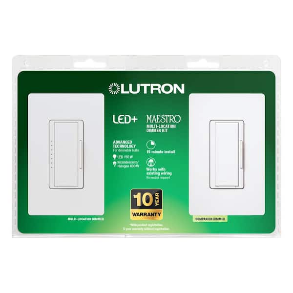 Maestro LED+ Dimmer Switch Kit with Companion Switch, 150W LED/3-Way or Multi-Location, White (MACL-153M-RHW-WH)