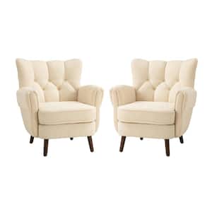 Emile Ivory Armchair with Solid Wood Legs (Set of 2)