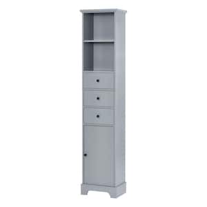 15 in. W x 10 in. D x 68.3 in. H Gray Bathroom Storage Linen Cabinet with 3-Drawers and Adjustable Shelves