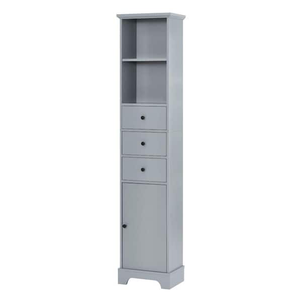Amucolo 15 in. W x 10 in. D x 68.3 in. H Gray Bathroom Storage Linen Cabinet with 3-Drawers and Adjustable Shelves
