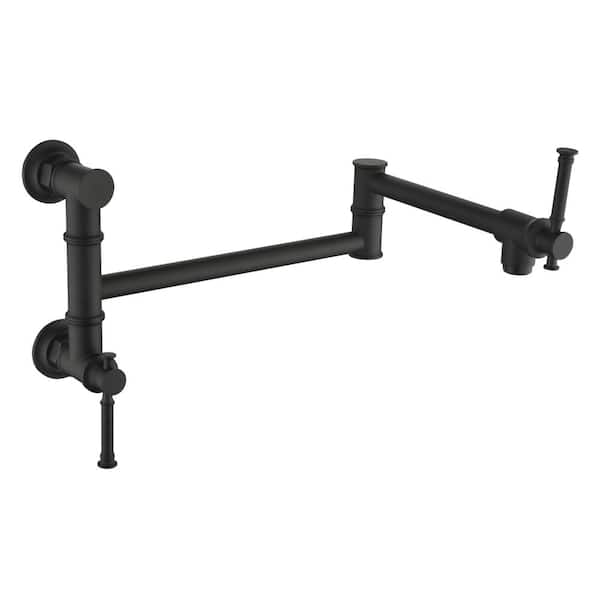 Modern Wall Mount Pot Filler Faucet in Matte Black with 2-Attachment Swing Arm