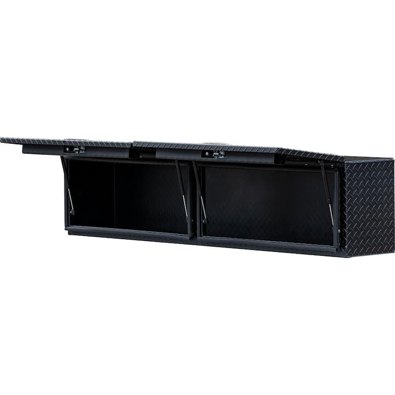 18 in. x 16 in. x 72 in. Matte Black Diamond Tread Aluminum Top Mount Truck Tool Box with Flip-Up Doors