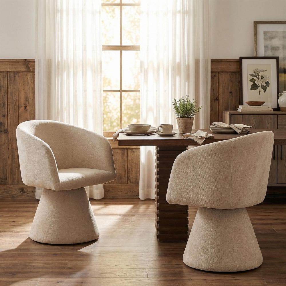 Modern Oatmeal Upholstered Smooth 180° Swivel Accent Arm Chair Set of 2 for Dining, Vanity and Living Room price history on PriceWatchPro