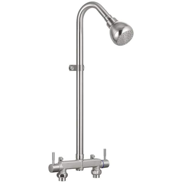Double Handle 1-Spray Outdoor Exposed Shower Faucet 2 GPM with 360° Swivel in. Brushed Nickel