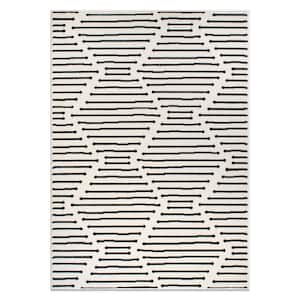 Milan Cream 7 ft. 10 in. x 10 ft. Boho Stripe Design Area Rug