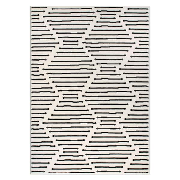 World Rug Gallery Milan Cream 7 ft. 10 in. x 10 ft. Boho Stripe Design Area Rug