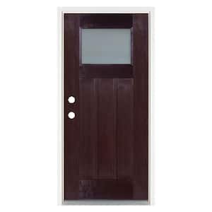 36 in. x 80 in. Dark Walnut Right-Hand Inswing Frosted Craftsman Stained Fiberglass Prehung Front Door