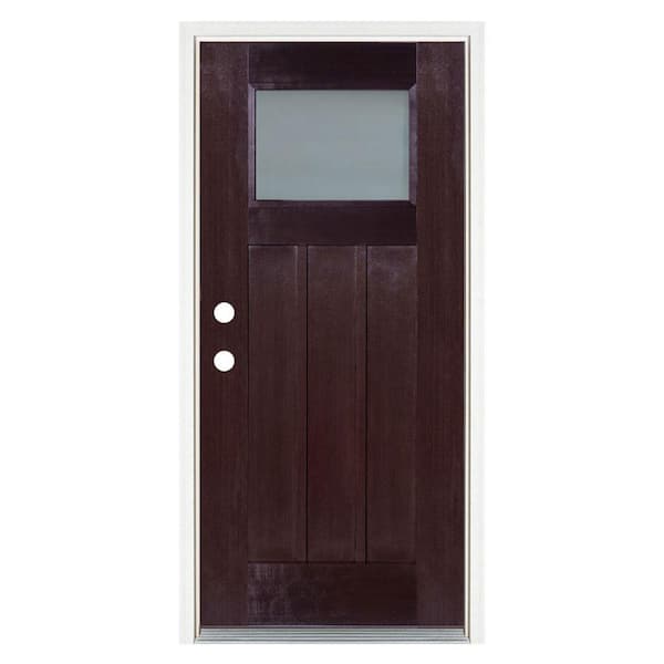 MP Doors 36 in. x 80 in. Dark Walnut Right-Hand Inswing Frosted Craftsman Stained Fiberglass Prehung Front Door