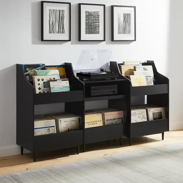 CROSLEY FURNITURE Liam Black 3-Piece Record Player Stand and Vinyl Storage Set