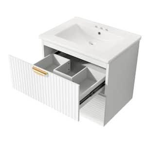 24 in. W x 18 in. D x 23 in. H Single Sink Wall Mounted Bath Vanity in White with White Ceramic Top