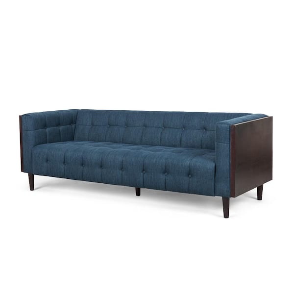 Noble House Penman 89.75 in. Navy Blue and Brown Polyester 3-Seats Sofa