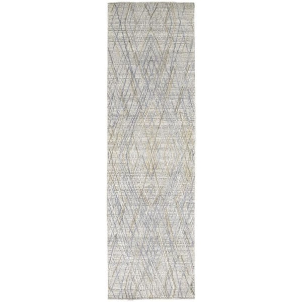 2 ft. x 8 ft. Blue, Gray Abstract Runner Rug