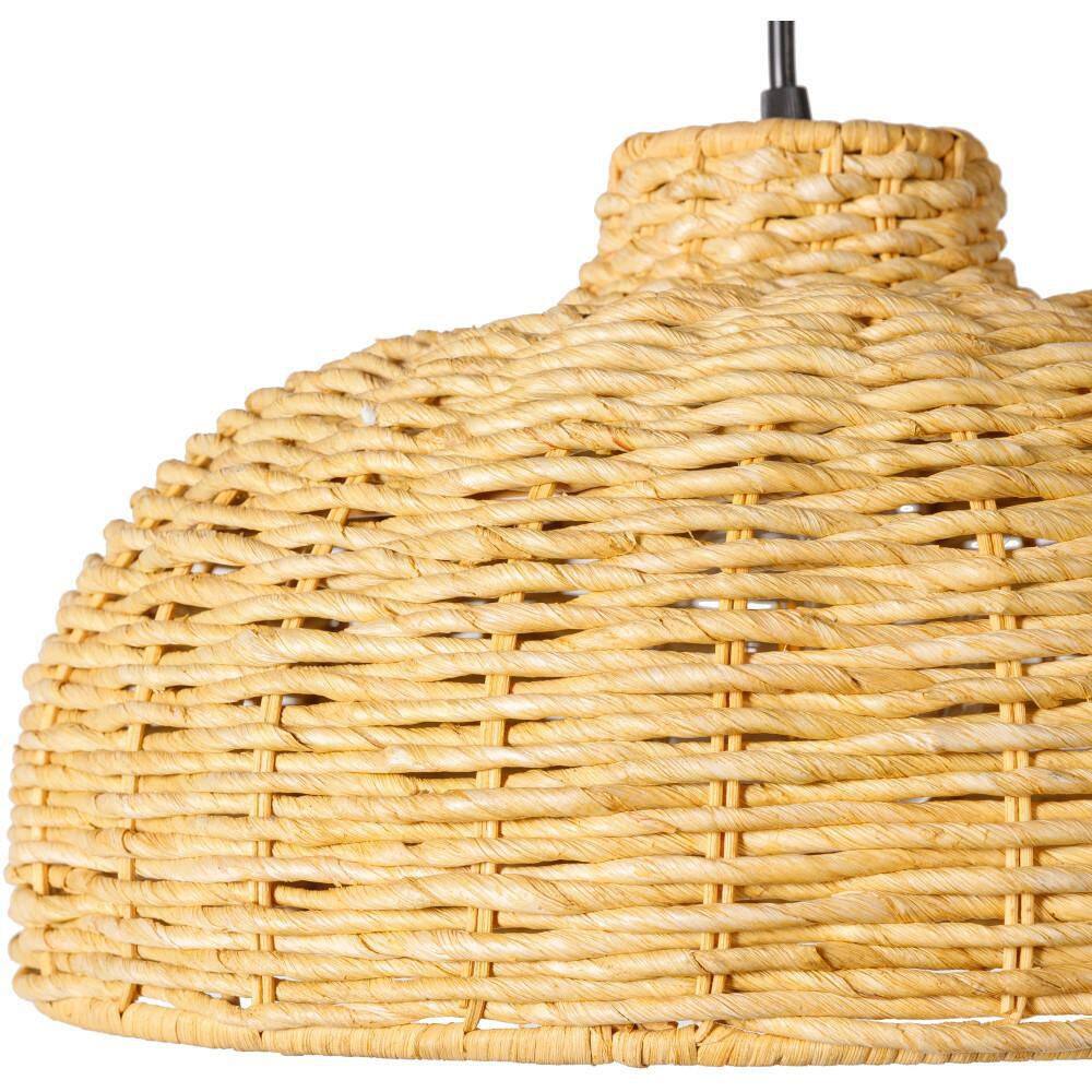 Beige Seagrass Bell Mini Pendant Light with Black Cord