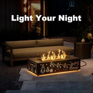 42 in. 50,000 BTU Rectangle Outdoor Propane Gas Fire Pit Table in Brown with Golden LED Light