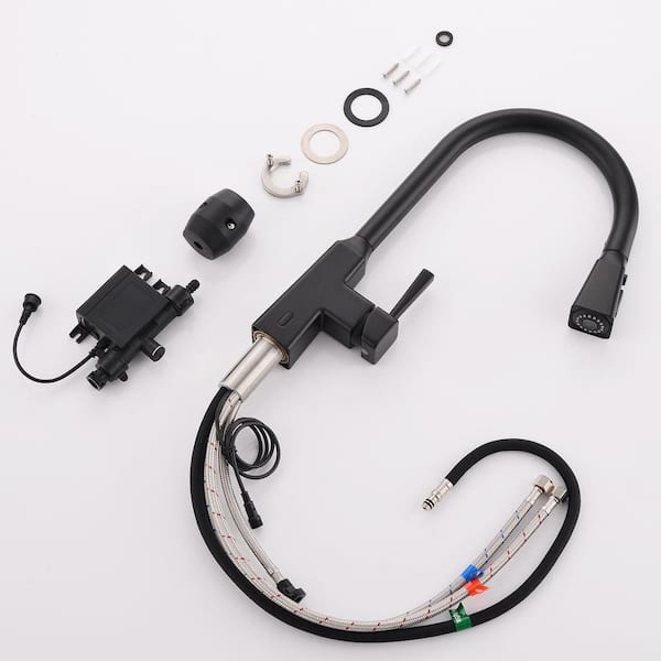 Satico 16.1 in. Single Handle 360° Spout Swivel Sensor Pull Down Sprayer Kitchen Faucet with in Black