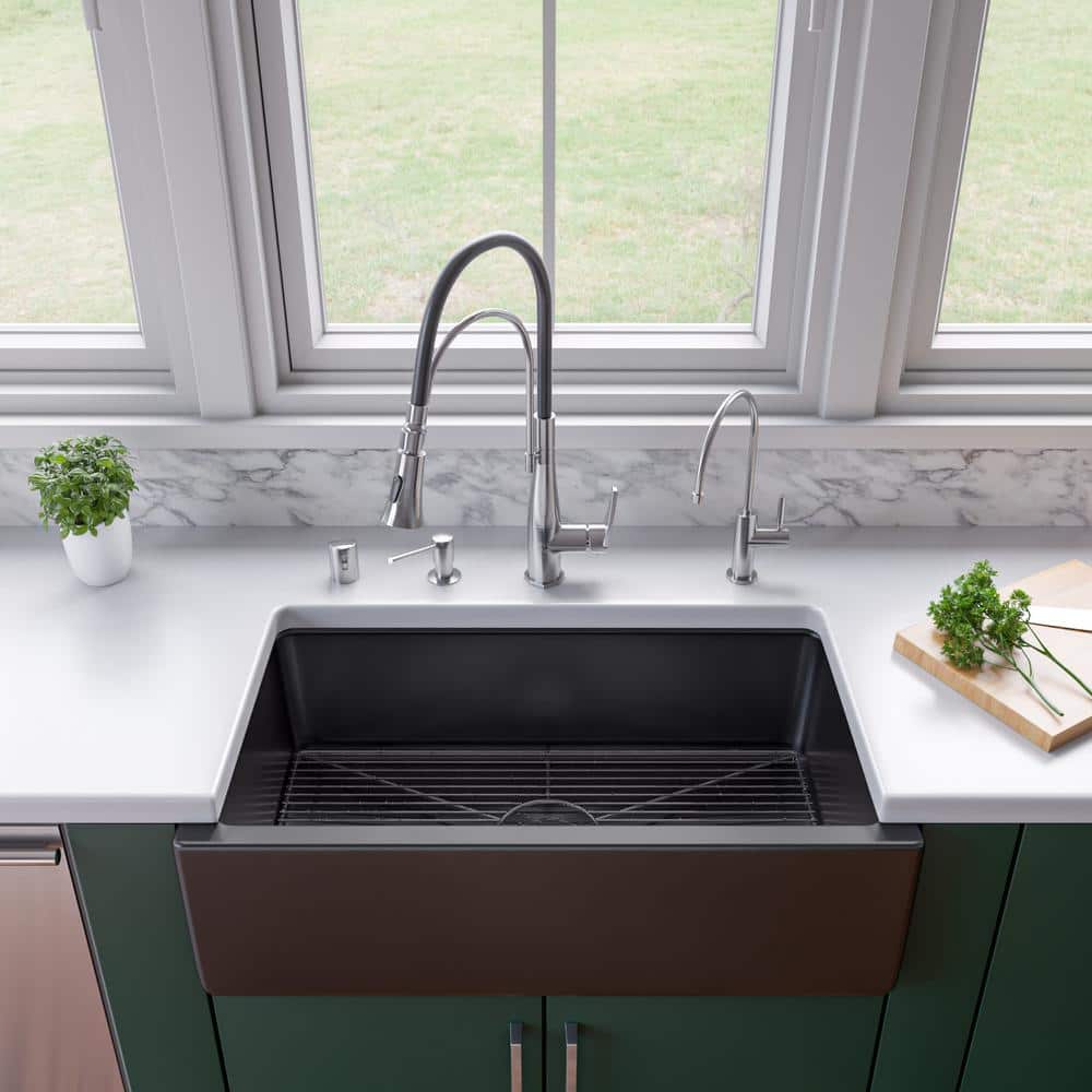 33'' Black Gloss Fireclay Farmhouse Kitchen Sink