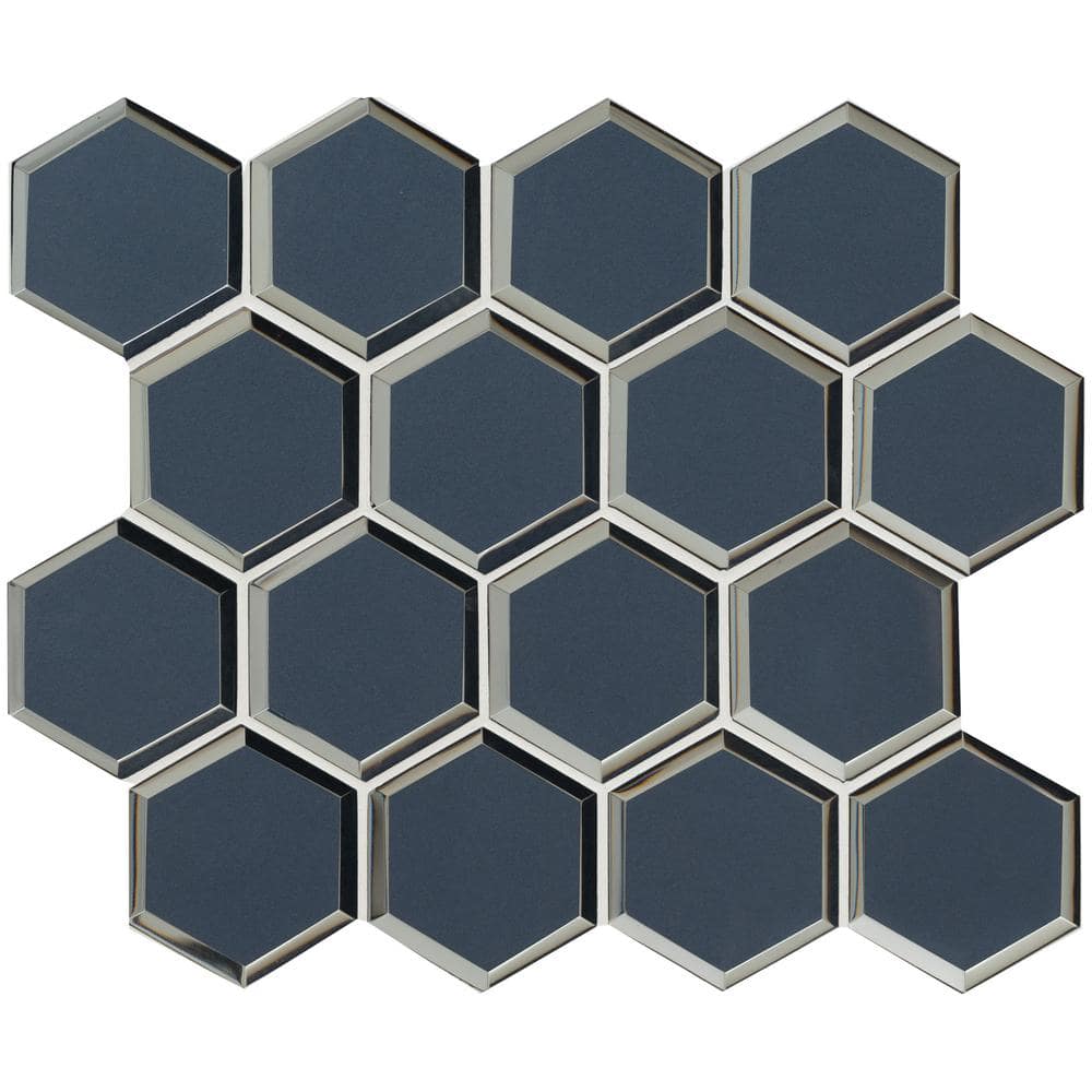 Vague Blue Beveled 3 in. Hexagon 11 in. x 12 in. x 0.31 in. Glass Mesh-Mounted Mosaic Wall Tile (8.90 sq. ft./Case) price history on PriceWatchPro