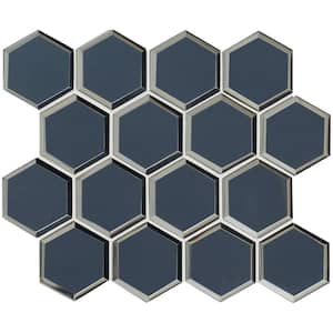 Vague Blue Beveled 3 in. Hexagon 12 in. x 11 in. Glass Mesh-Mounted Mosaic Wall Tile (8.90 sq. ft./Case)