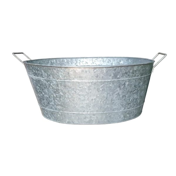1.1 Gal. Small Silver Steel Embossed Design Oval Shape Galvanized Steel Tub with Side Handles
