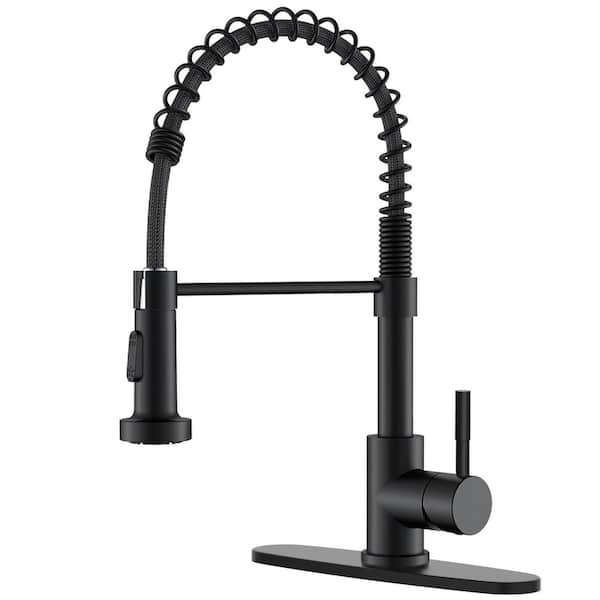 Matte Black 17.7 in. H Pull Down Sprayer Kitchen Faucet with Advanced Spray Kitchen Sink Faucet 1 or 3-Hole