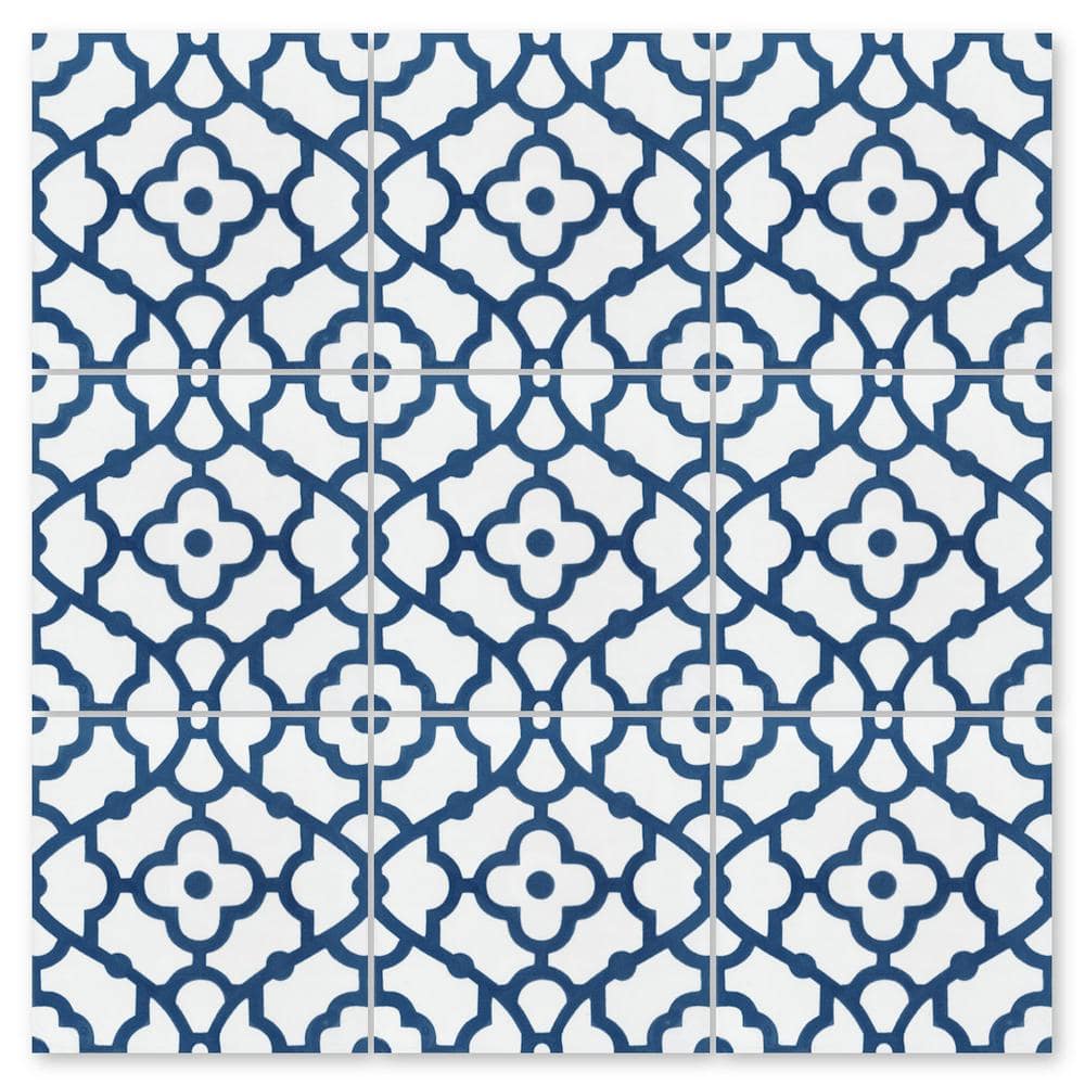 Breeze Berry Blue and White 8 in. x 8 in. Cement Handmade Floor and Wall Tile (Box of 8/3.45 sq. ft. ) price history on PriceWatchPro