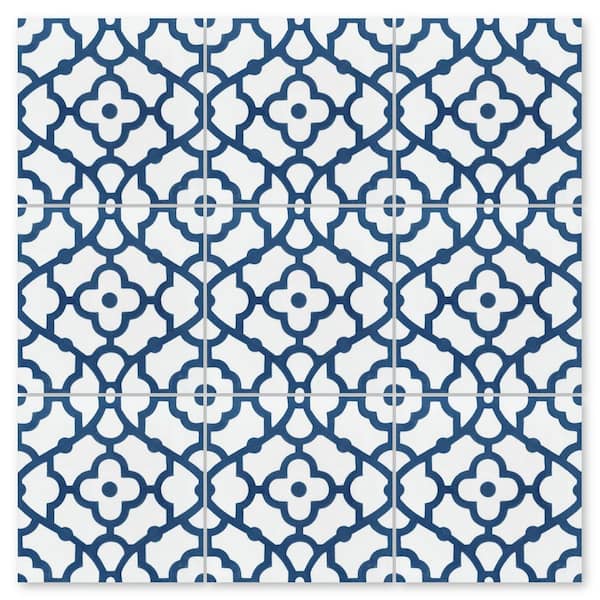 Breeze Berry Blue and White 8 in. x 8 in. Cement Handmade Floor and Wall Tile (Box of 8/3.45 sq. ft. )