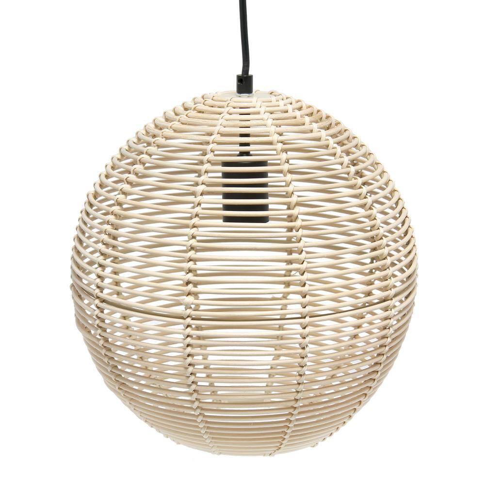 Natural Rattan Globe Pendant Ceiling Light with Brass Canopy